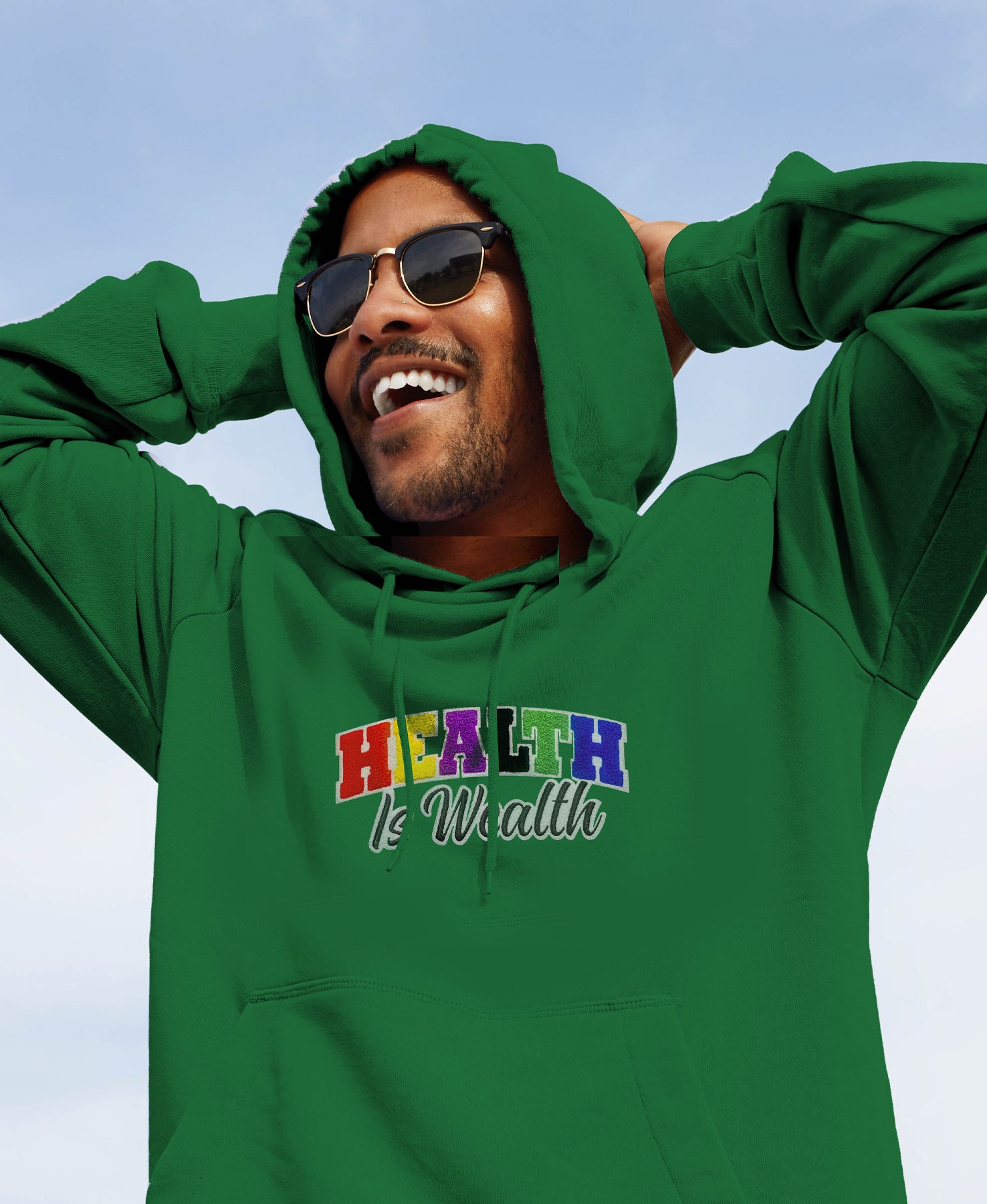 Health Is Wealth College Letter Hoodie