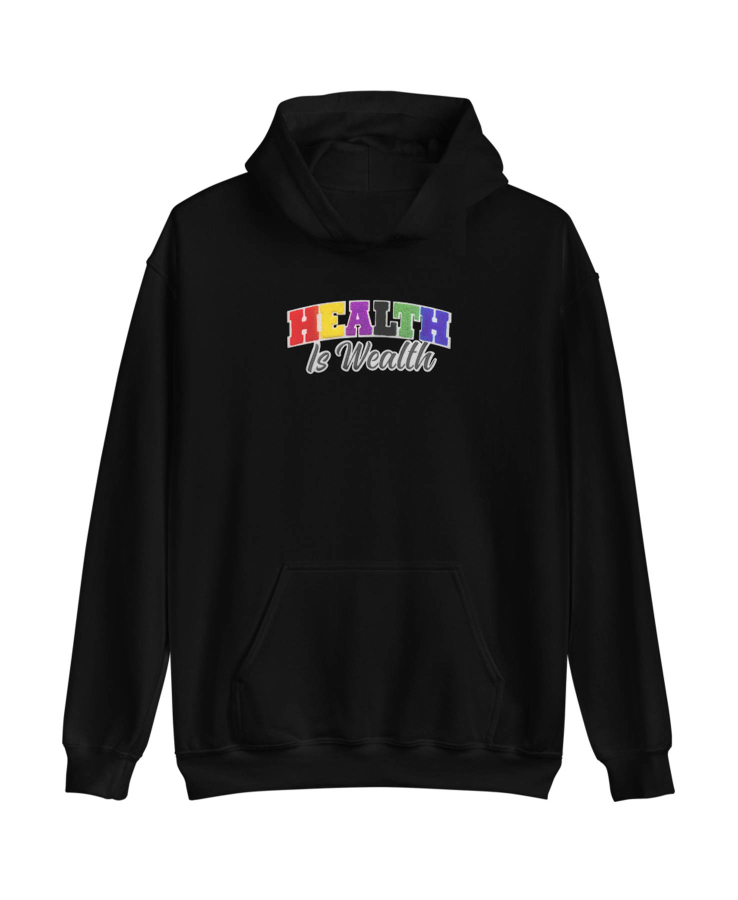 Health Is Wealth College Letter Hoodie