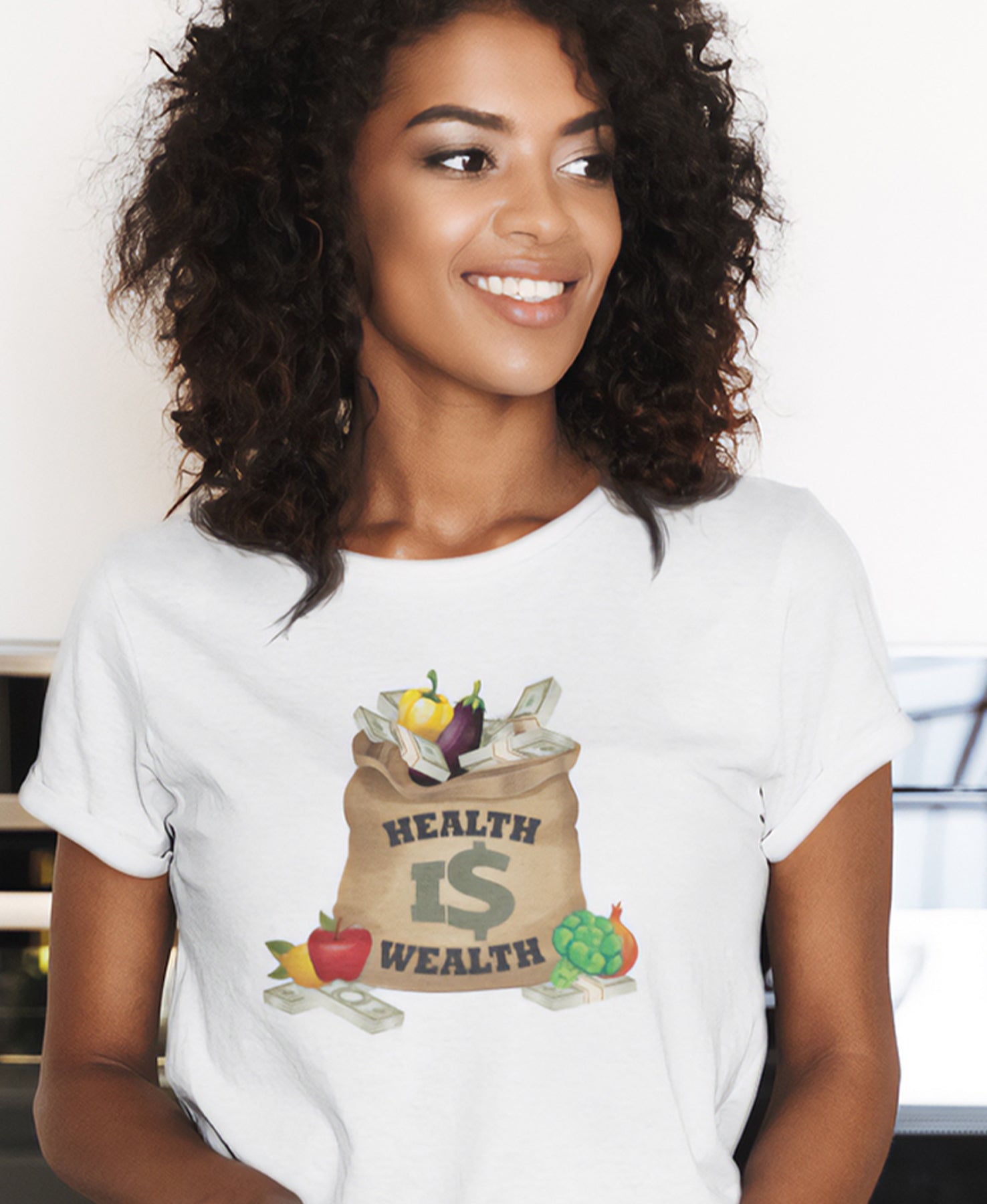 Ladies' Health is Wealth Money Bag T-Shirt