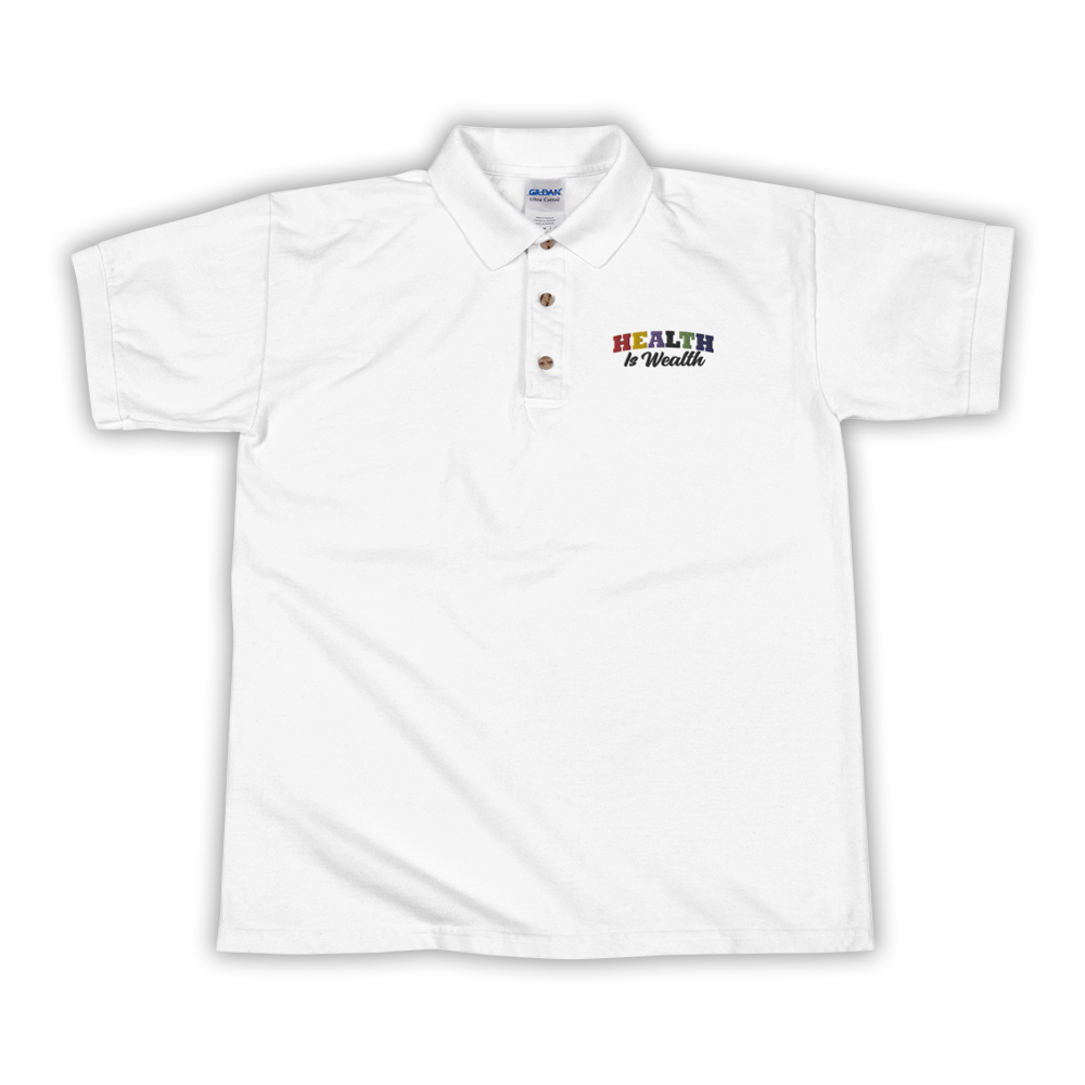 Unisex Health Is Wealth College Letter Polo Shirt